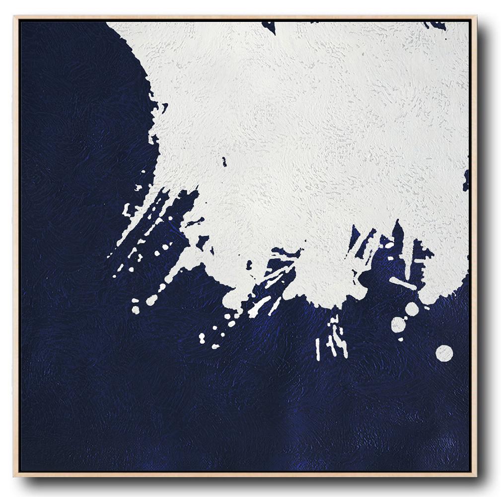 Buy Large Canvas Art Online - Hand Painted Navy Minimalist Painting On Canvas - Canvas Art Set Large